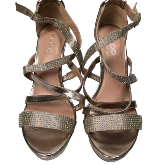 ALDO Rose Gold Dress Sandals - Women's Sz 9 High Heel Strappy Narciso Sexy Bling - Picture 1 of 8